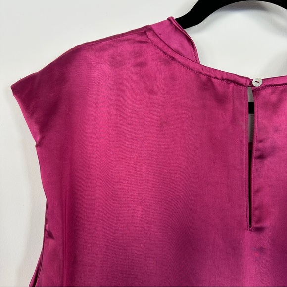 Melissa Nepton | Hot Pink Satin Sleeveless Blouse | Padded Shoulders | Size M - Picture 6 of 10